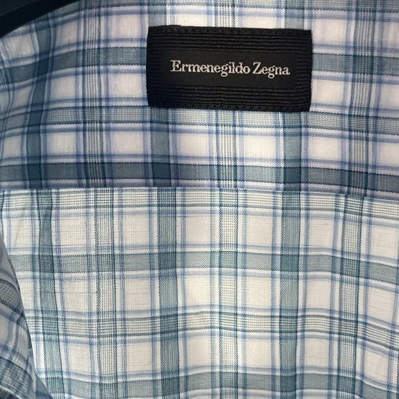 Ermenegildo Zegna Cotton Linen Check Shirt Blue White Small 14.5 - Picture 8 of 13